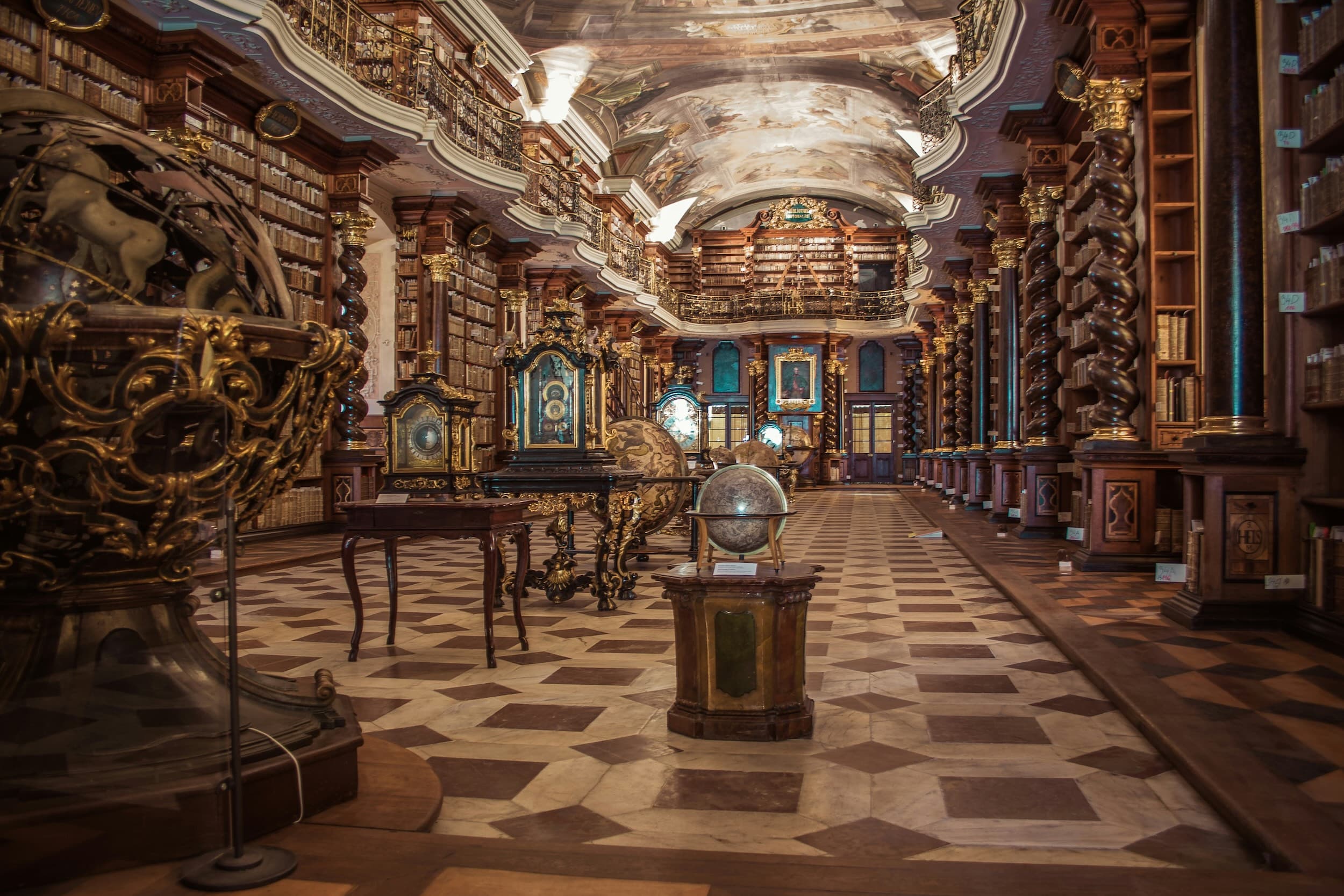Historic Prague library representing knowledge and scientific heritage